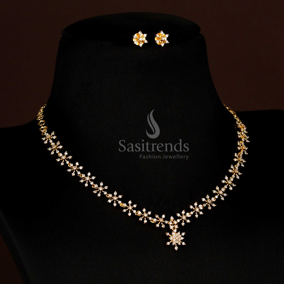 Elegant Silver & Gold Plated American Diamond Floral Necklace Set for Grand Celebrations – Sasitrends