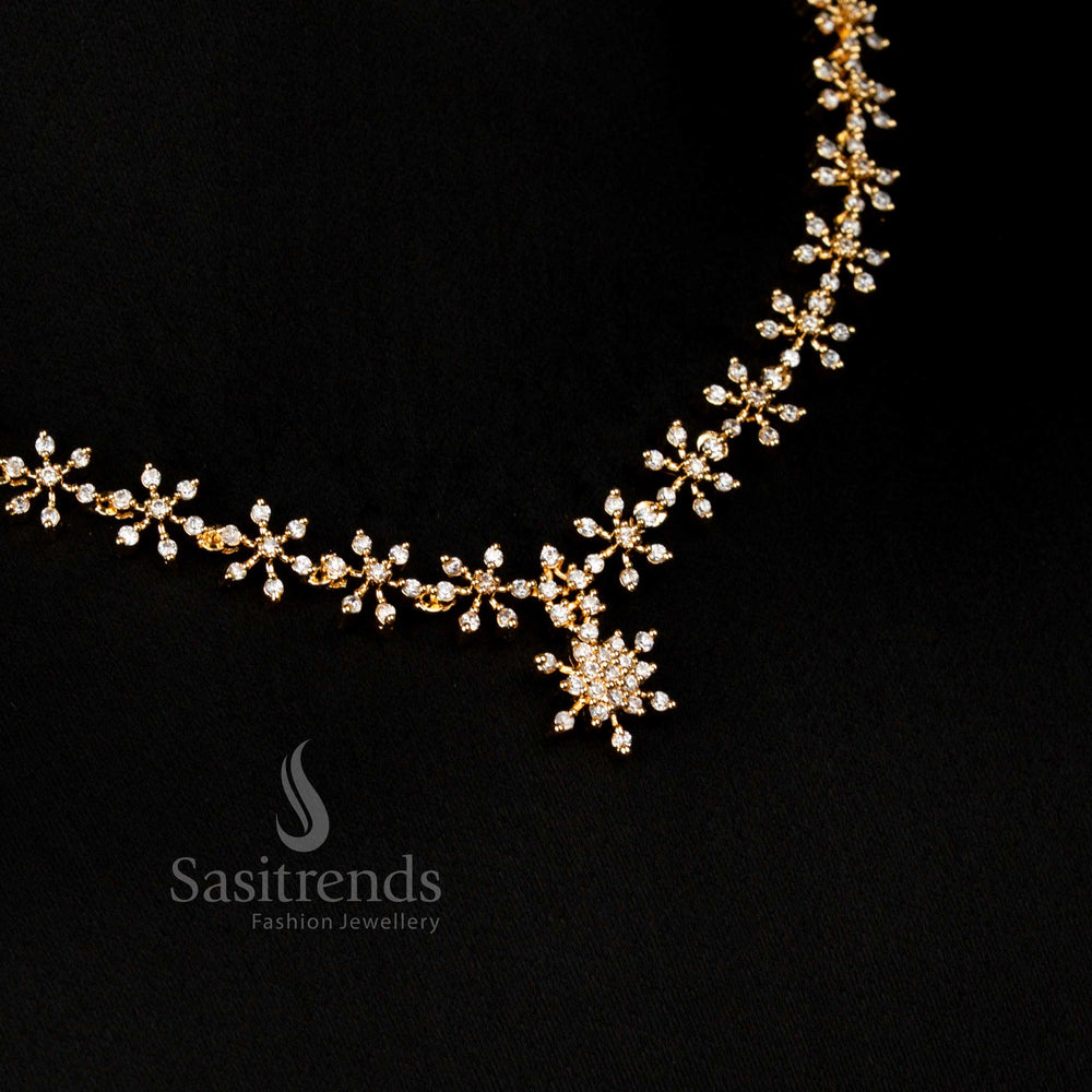 Luxurious American Diamond Gold Plated Floral Necklace with Earrings for Party – Sasitrends