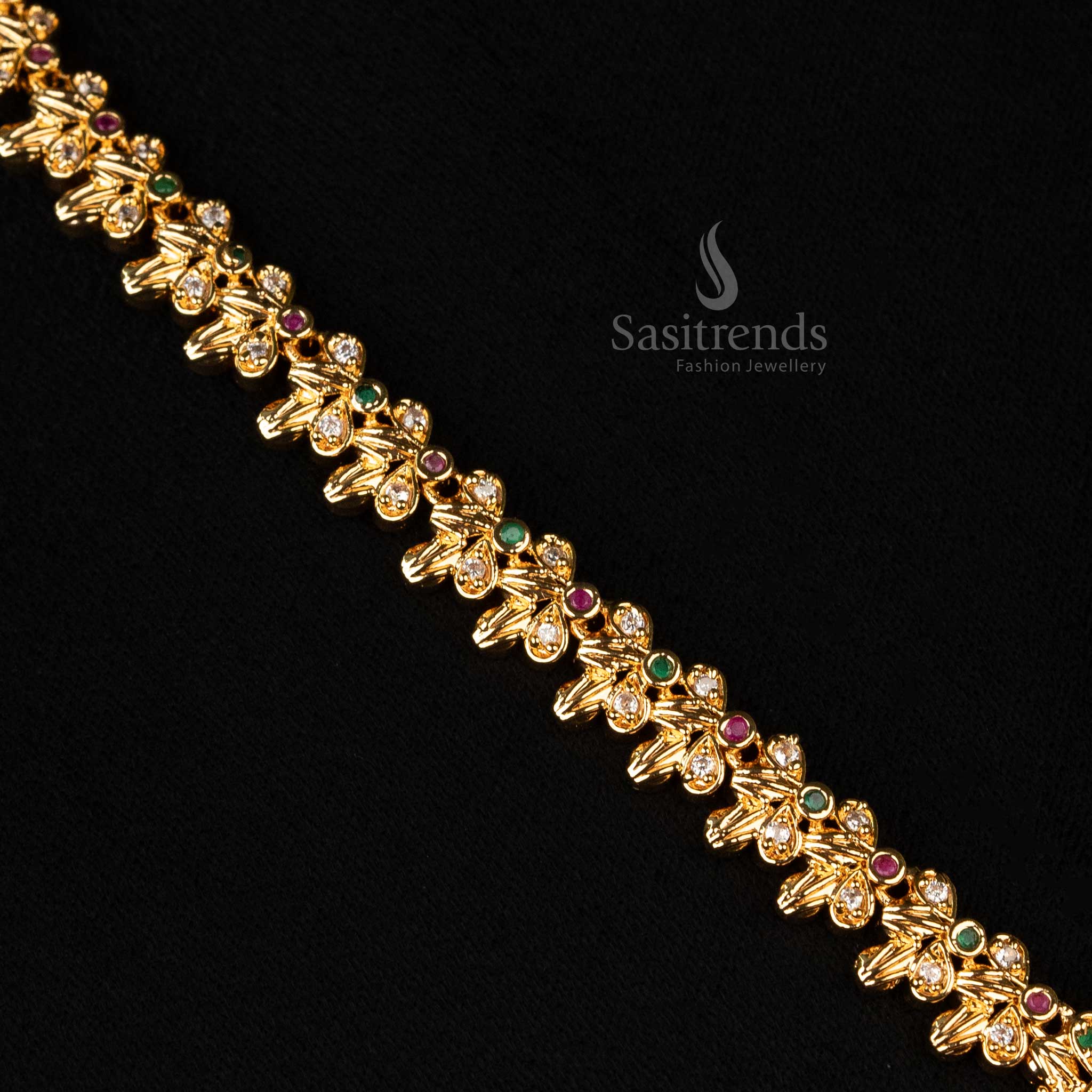 Traditional micro gold plated American Diamond set with peacock-inspired detailing and filigree pendant, look like real gold - Sasitrends