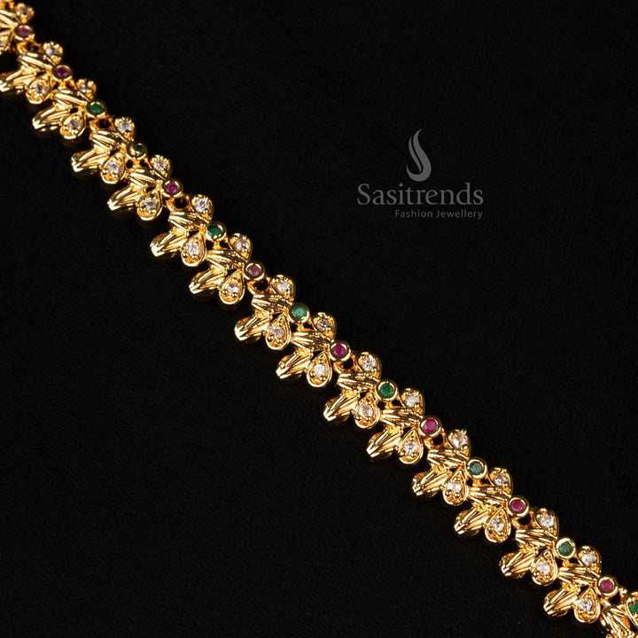 Traditional micro gold plated American Diamond set with peacock-inspired detailing and filigree pendant, look like real gold - Sasitrends