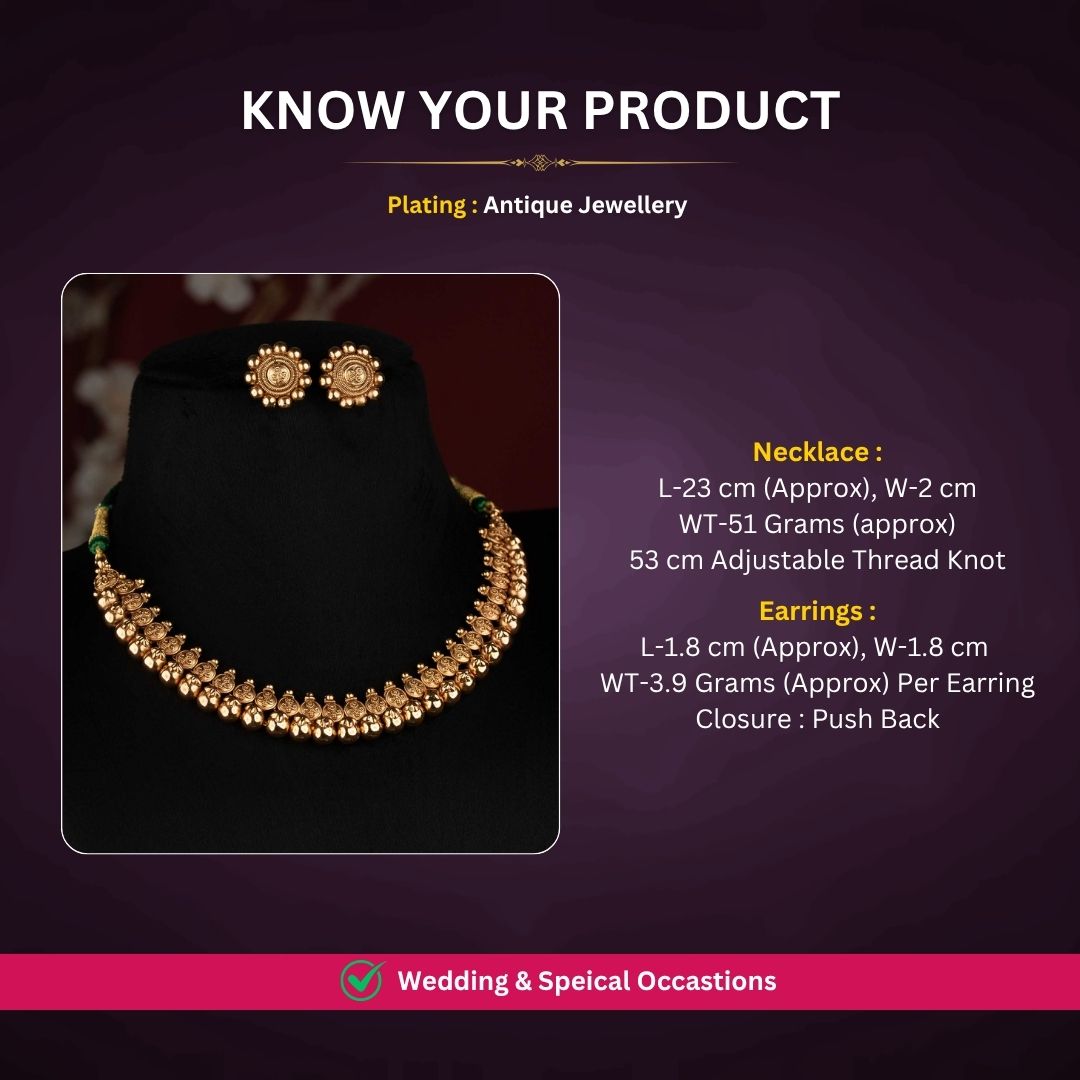 Antique gold plated necklace set measurement image - Sasitrends