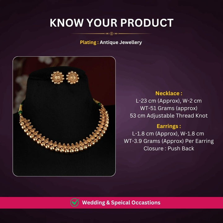 Antique gold plated necklace set measurement image - Sasitrends