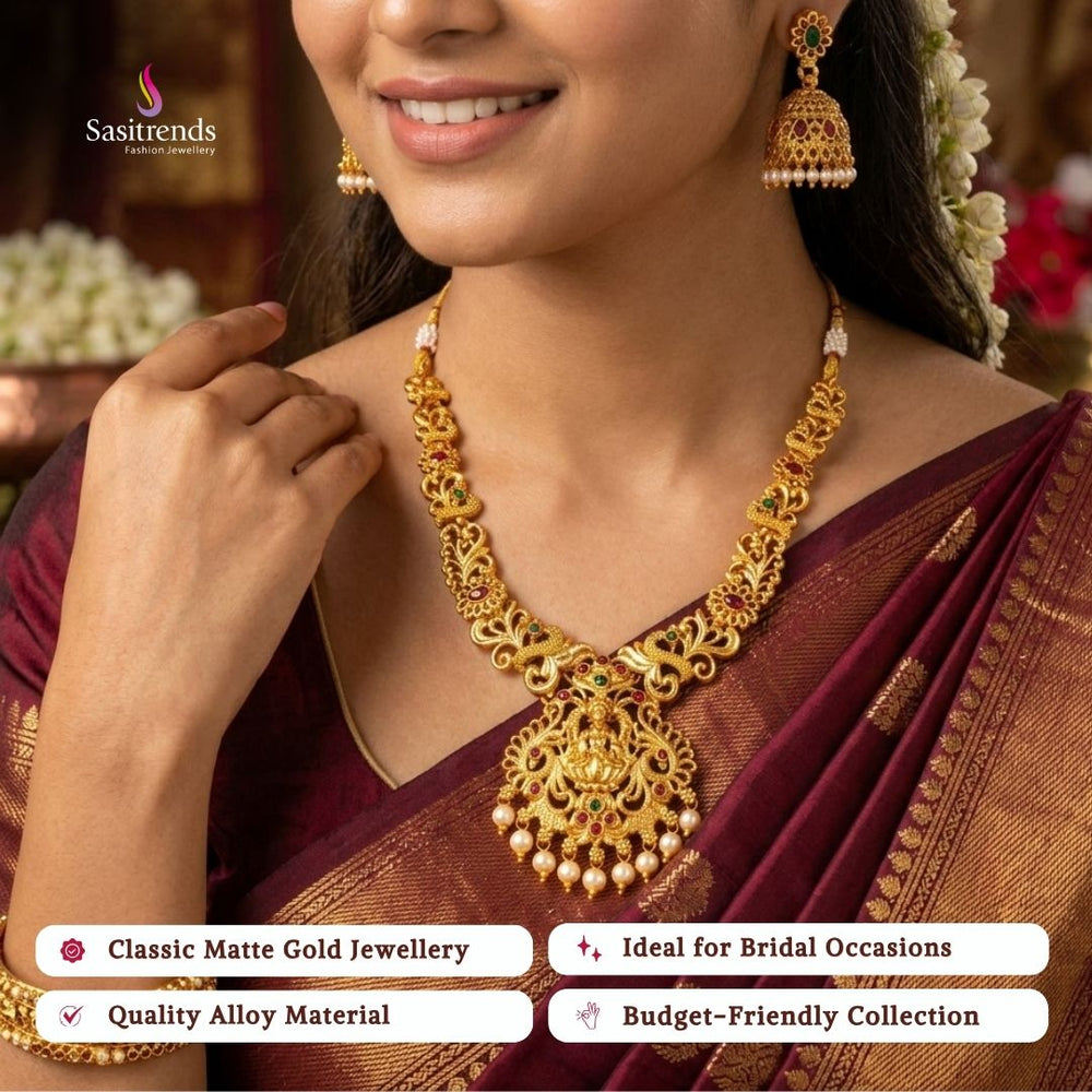 Matte gold plated necklace set model image - Sasitrends