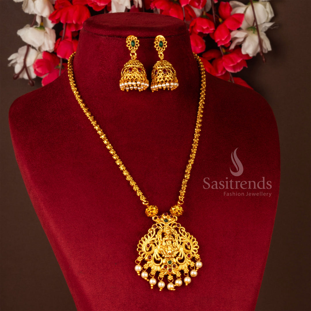 Classic Matte Gold Plated Long Chain Lakshmi Pendent Jewellery Set Online Shopping - Sasitrends