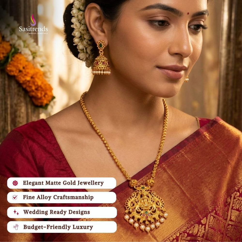 Matte gold plated necklace set model image - Sasitrends