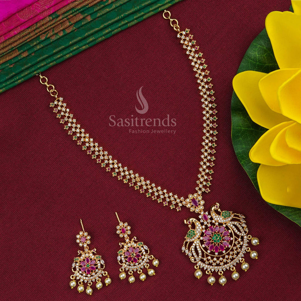 Vibrant multi-color stone gold plated jewellery set, embodying ethnic royalty and festive wedding collection elegance - Sasitrends