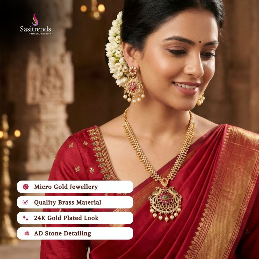 Guaranteed Micro gold plated AD stone necklace set model image - Sasitrends