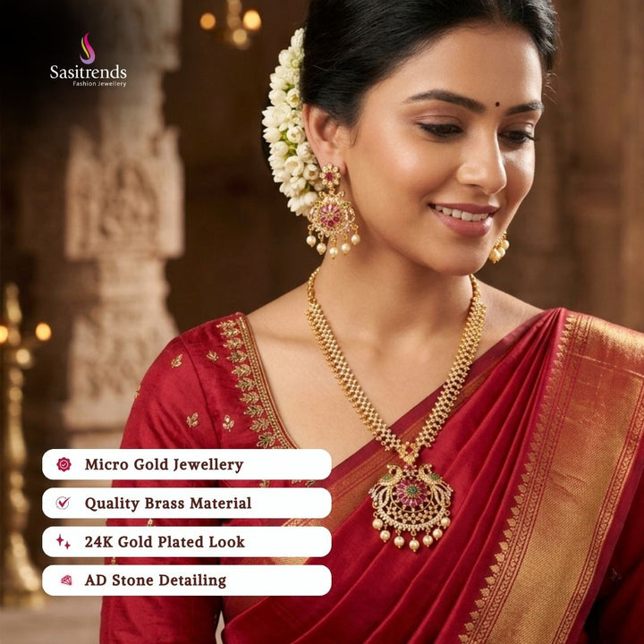 Guaranteed Micro gold plated AD stone necklace set model image - Sasitrends