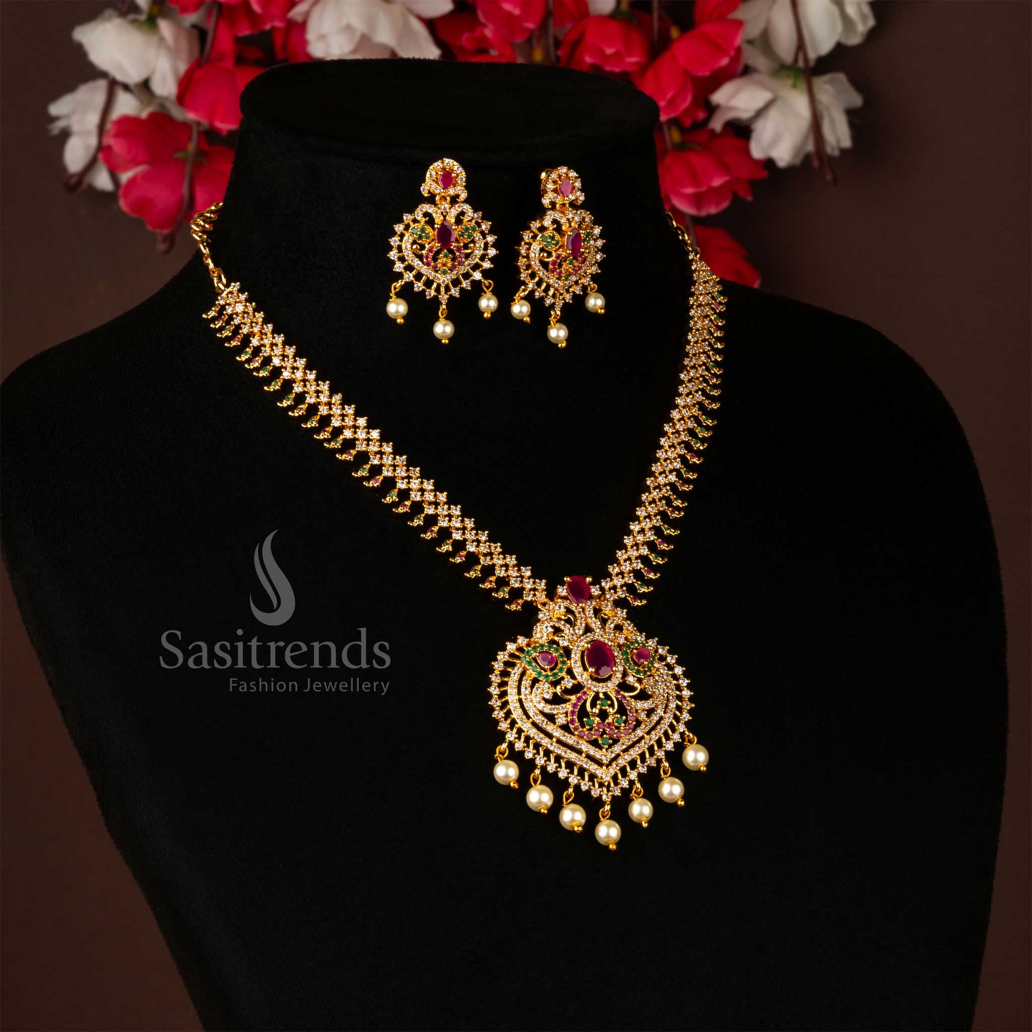 Exquisite Heart-Shaped Micro Gold Plated Pendant & Earrings Set - Sasitrends