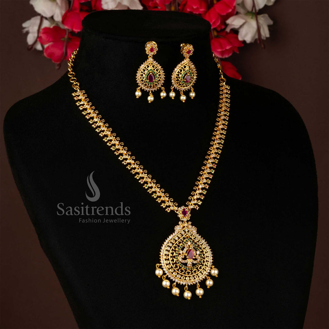 Elegant water drop pendant set with AD stones Jewellery Set - Sasitrends