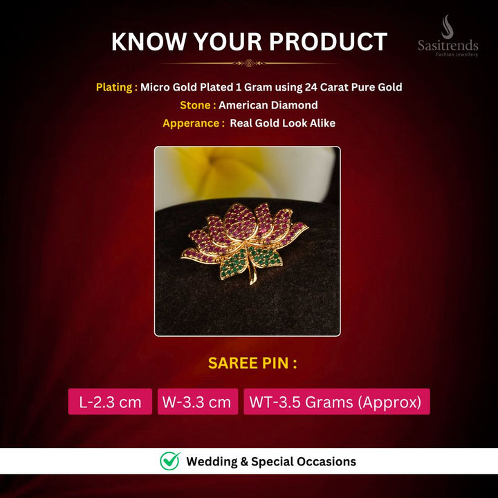 Micro Gold plated Saree pin measurement image - Sasitrends