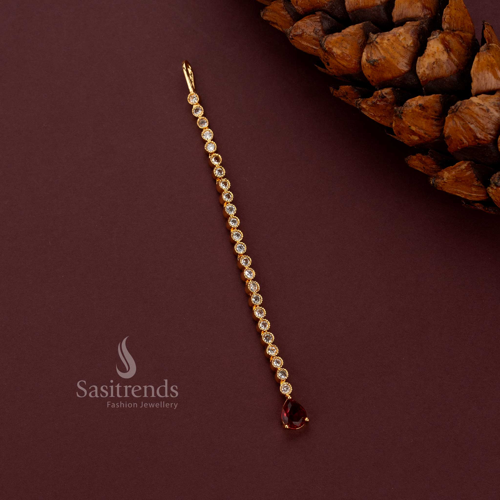 Elegant American Diamond Maang Tikka for Bridal Sarees, Lehengas and Half Sarees - Sasitrends