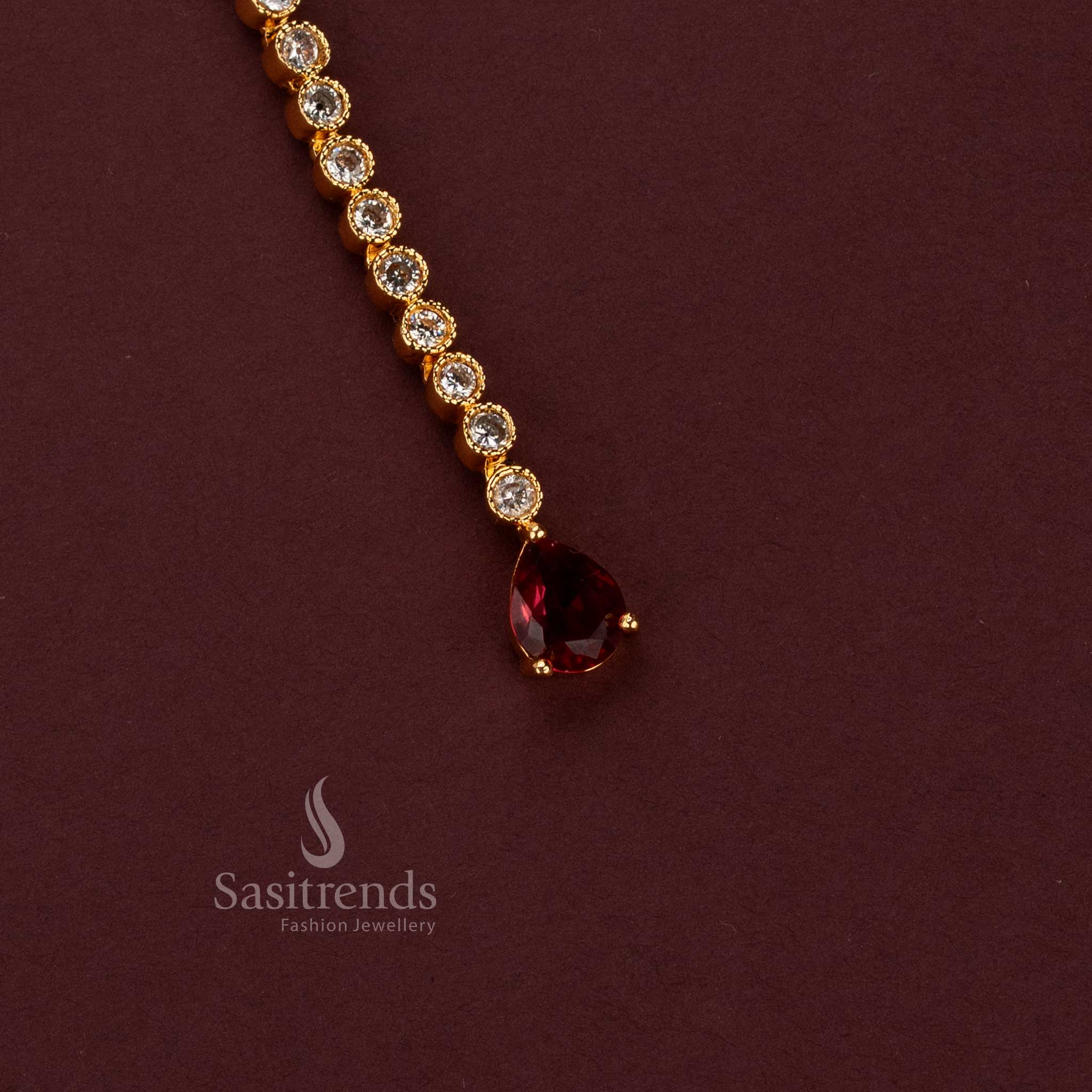Elegant American Diamond Maang Tikka for Bridal Sarees, Lehengas and Half Sarees - Sasitrends
