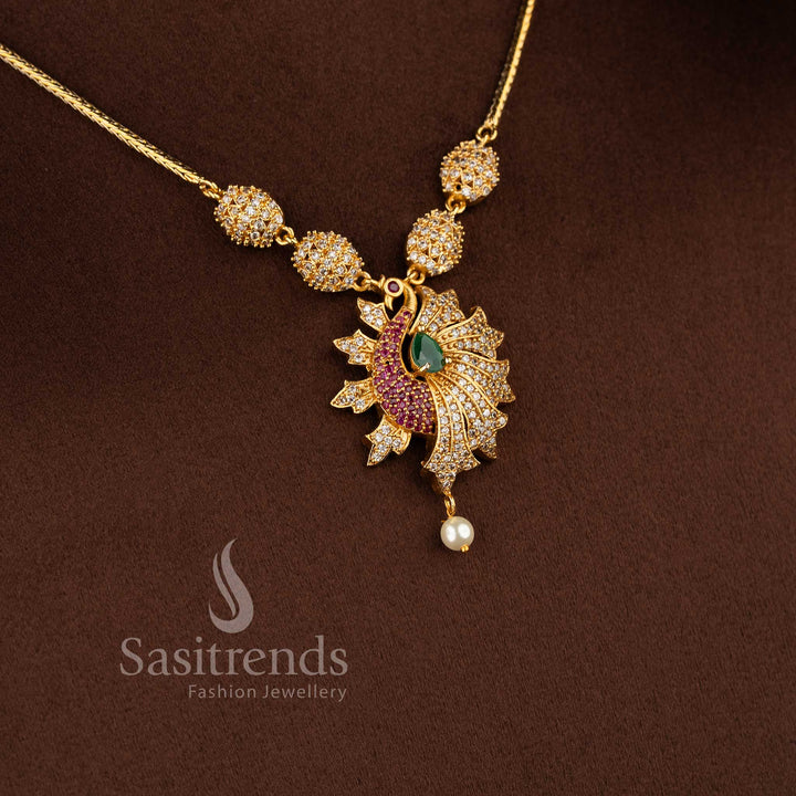 Elegant matte gold peacock design pendant necklace set for women with traditional styling