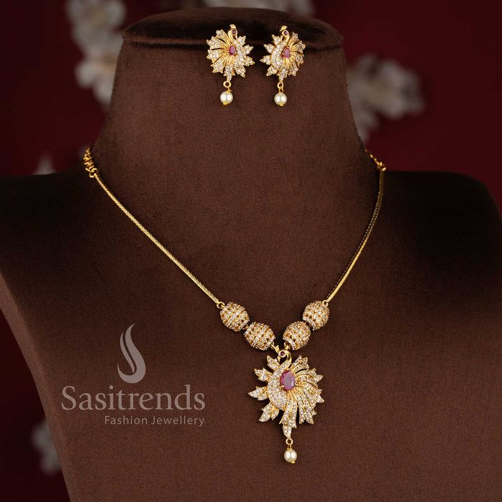 Elegant matte gold peacock design pendant necklace set for women with traditional styling