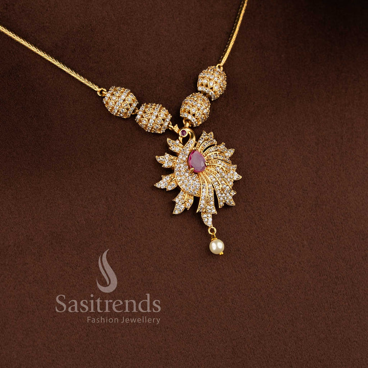 Gorgeous trendy traditional matte gold plated peacock pendant necklace jewellery set by Sasitrends