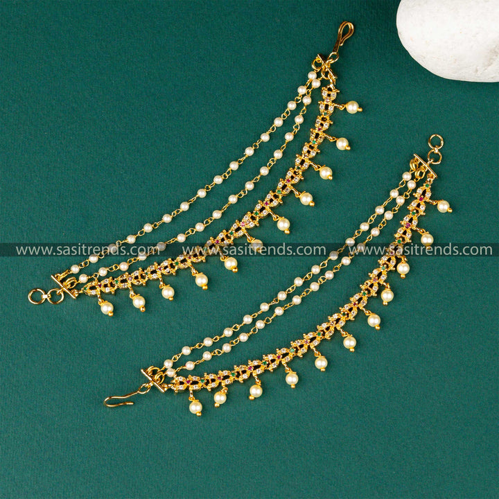 Wedding Wear Guaranteed Micro Gold Plated Pearl Matil Ear Chain Sasitrends Online Shopping