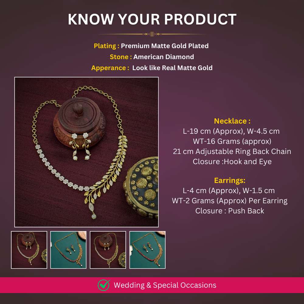Matte Gold plated Necklace Jewellery Set Measurement Image - Sasitrends
