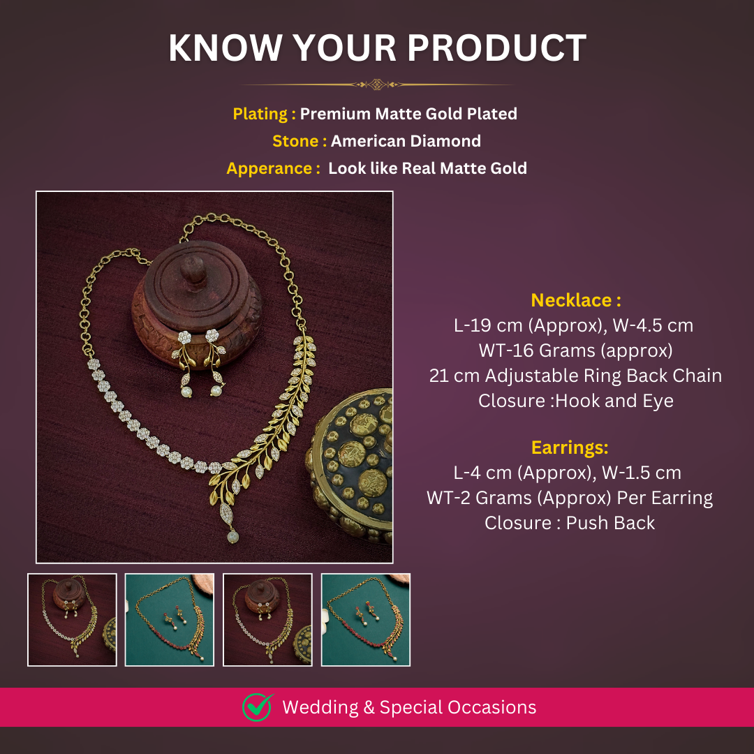 Matte Gold plated Necklace Jewellery Set Measurement Image - Sasitrends