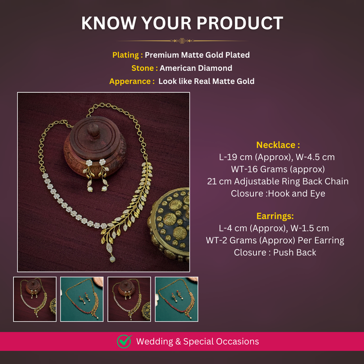 Matte Gold plated Necklace Jewellery Set Measurement Image - Sasitrends