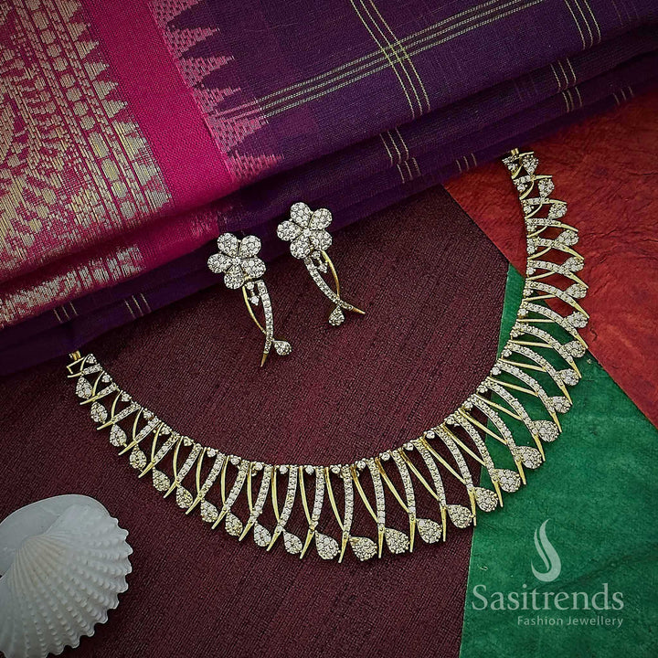 Pure white kemp stone floral choker jewellery set in temple matte gold tone, crafted for traditional celebrations and wedding glamour – Sasitrends