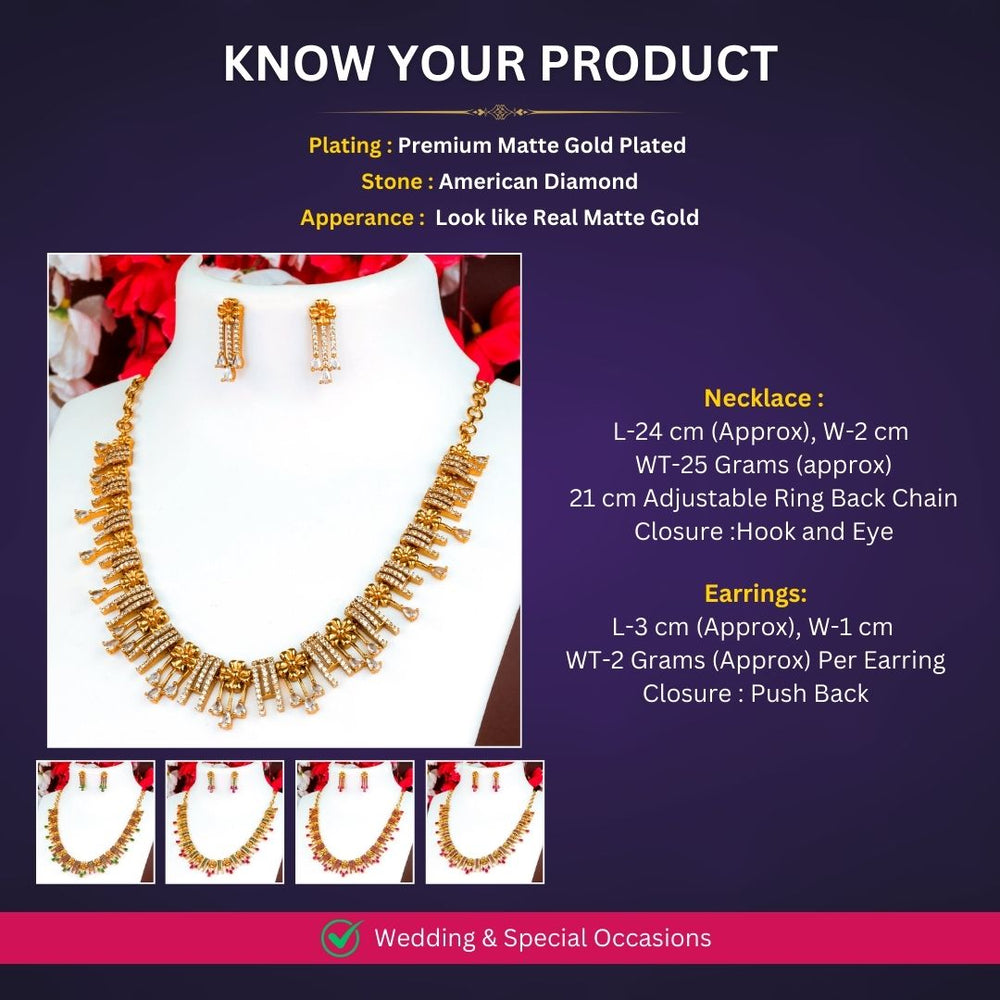 Matte Gold plated Necklace Jewellery Set Measurement Image - Sasitrends