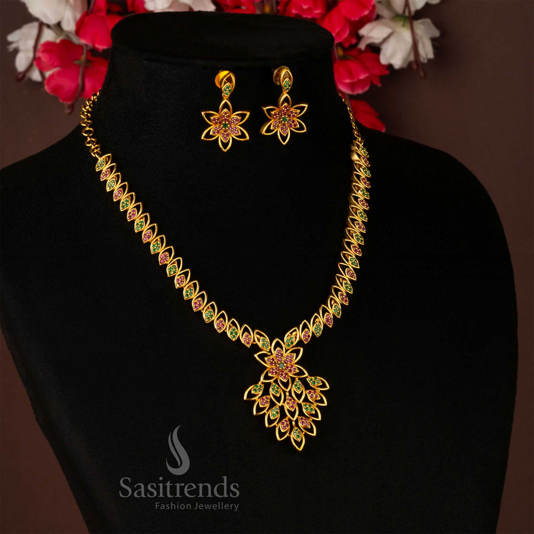 Ruby Green Traditional Wear Leaf and Flower Designer Jewellery Set