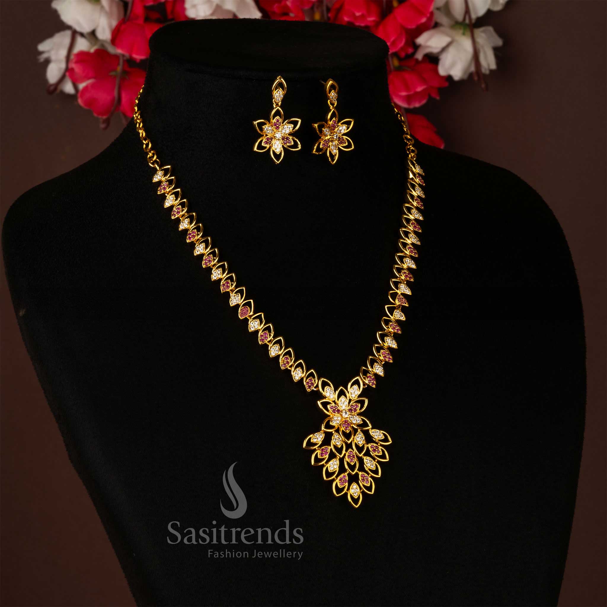 Traditional Temple Wear Matt Gold Plated Multi Jewellery Set - Sasitrends