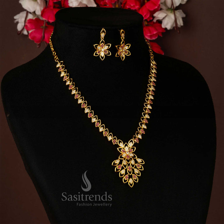 Traditional Temple Wear Matt Gold Plated Multi Jewellery Set - Sasitrends
