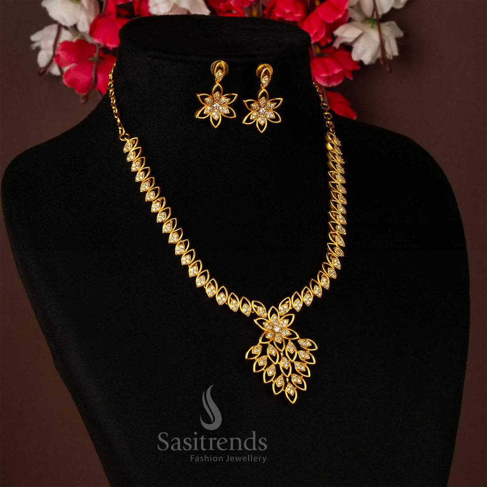 White Traditional Wear Leaf and Flower Designer Jewellery Set - Sasitrends