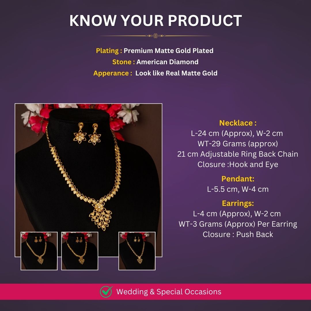 Matte Gold plated Necklace Jewellery Set Measurement Image - Sasitrends