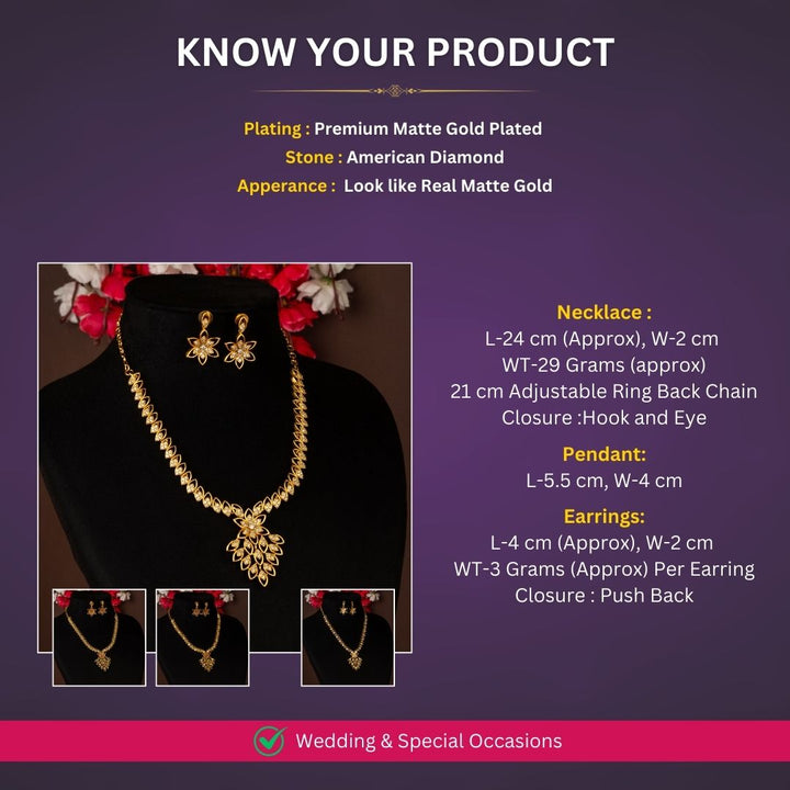 Matte Gold plated Necklace Jewellery Set Measurement Image - Sasitrends