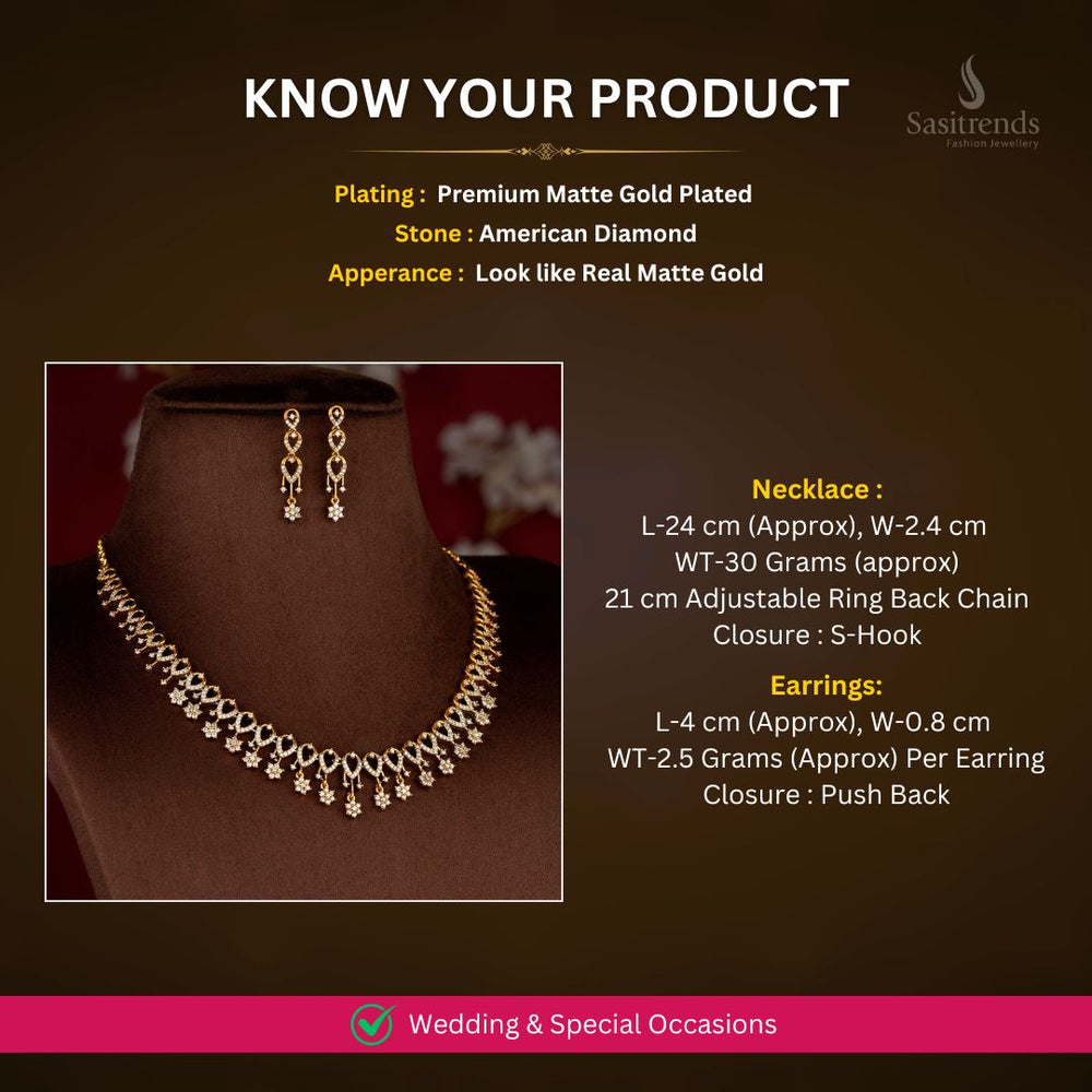 Matte Gold plated AD Necklace Set Measurement Image - Sasitrends
