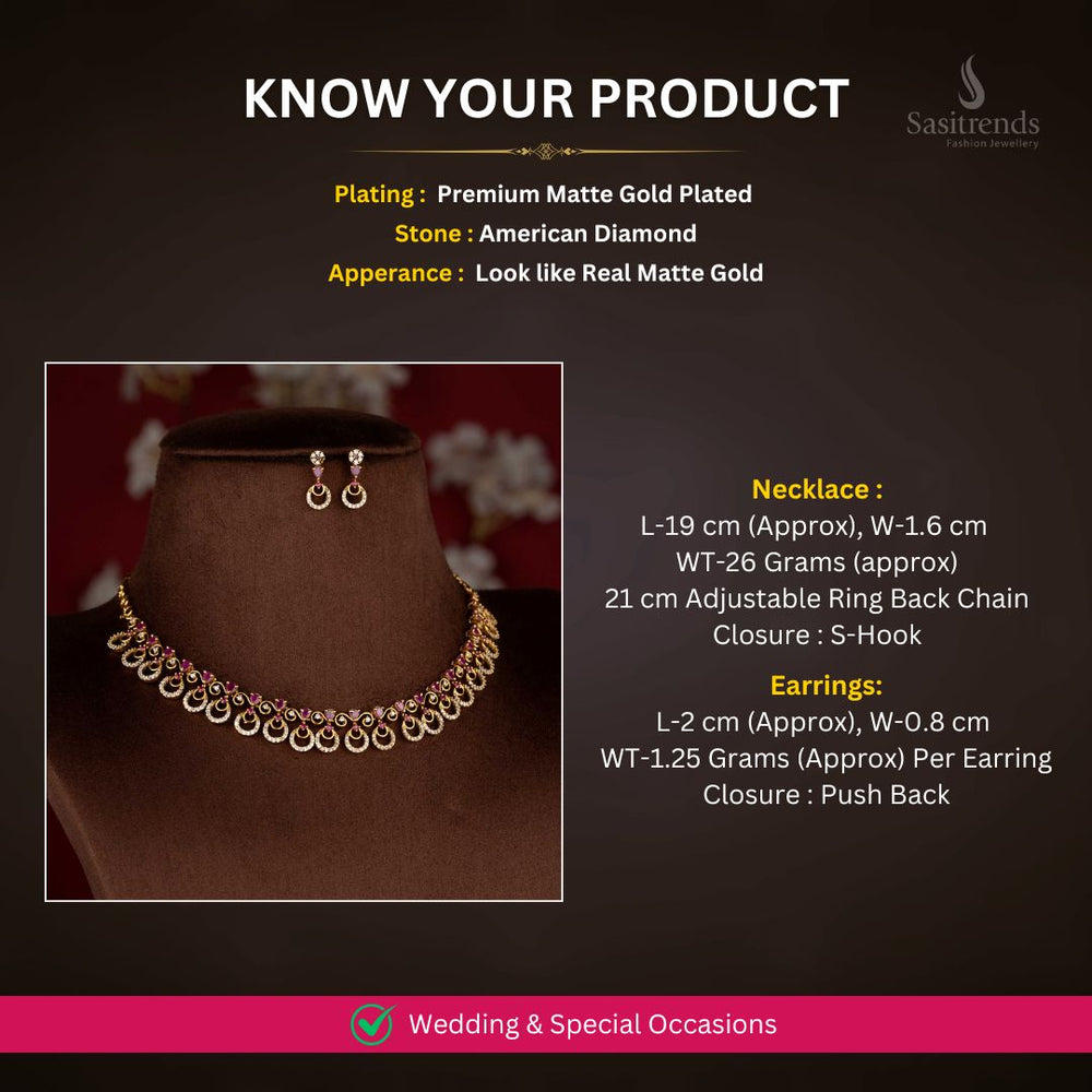 Matte Gold plated AD Necklace Set Measurement Image - Sasitrends