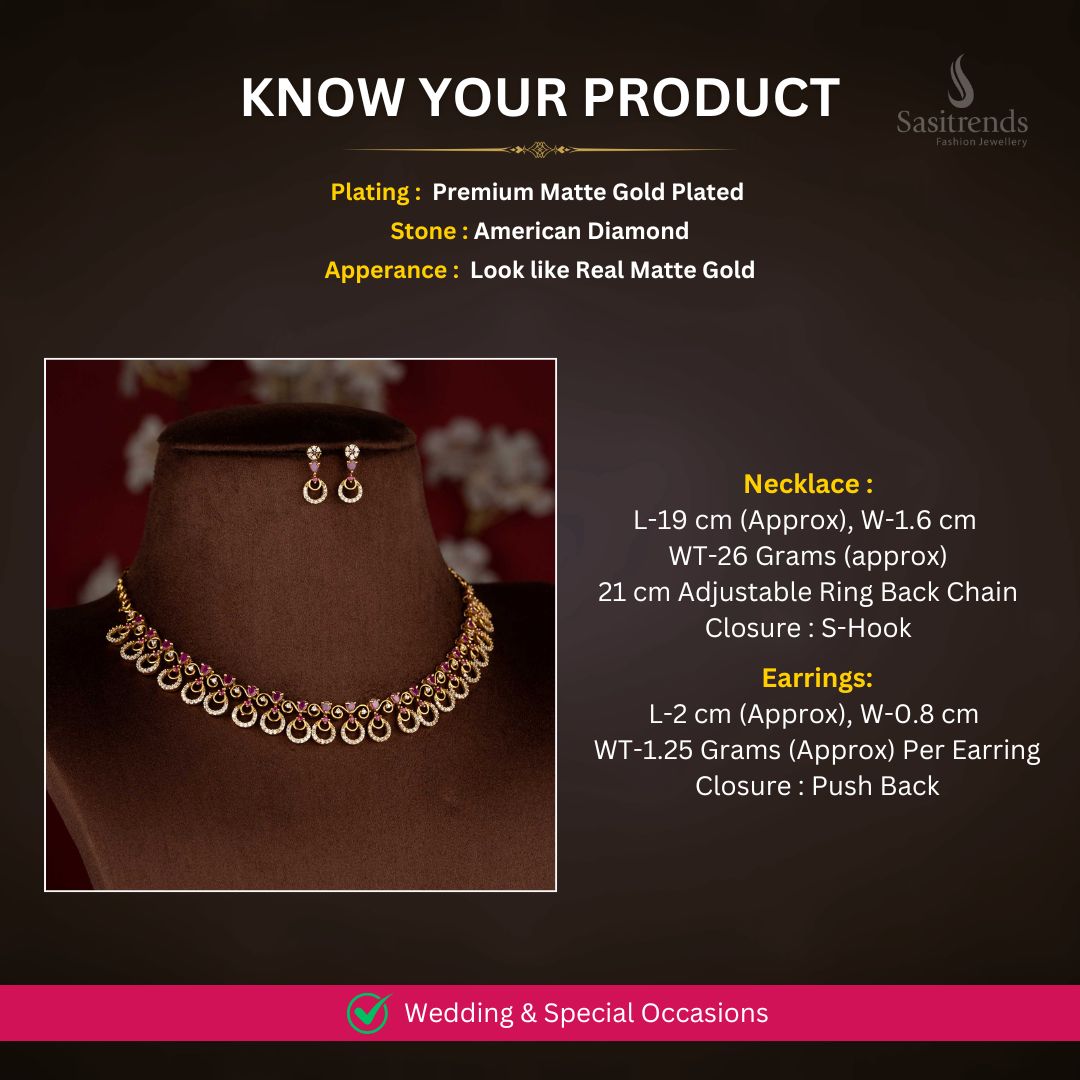 Matte Gold plated AD Necklace Set Measurement Image - Sasitrends