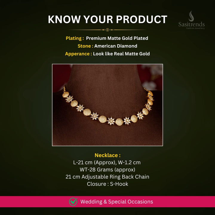 Matte Gold plated AD Necklace Set Measurement Image - Sasitrends