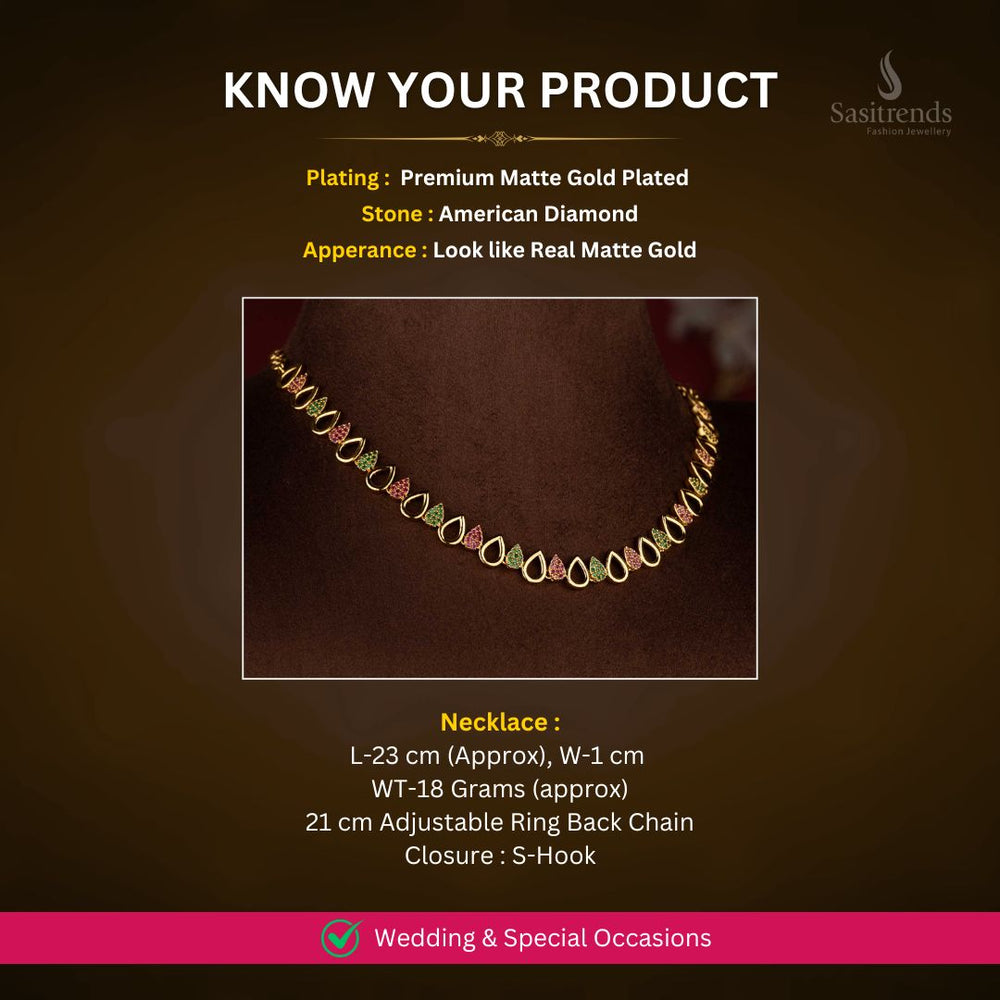 Matte Gold plated AD Necklace Set Measurement Image - Sasitrends