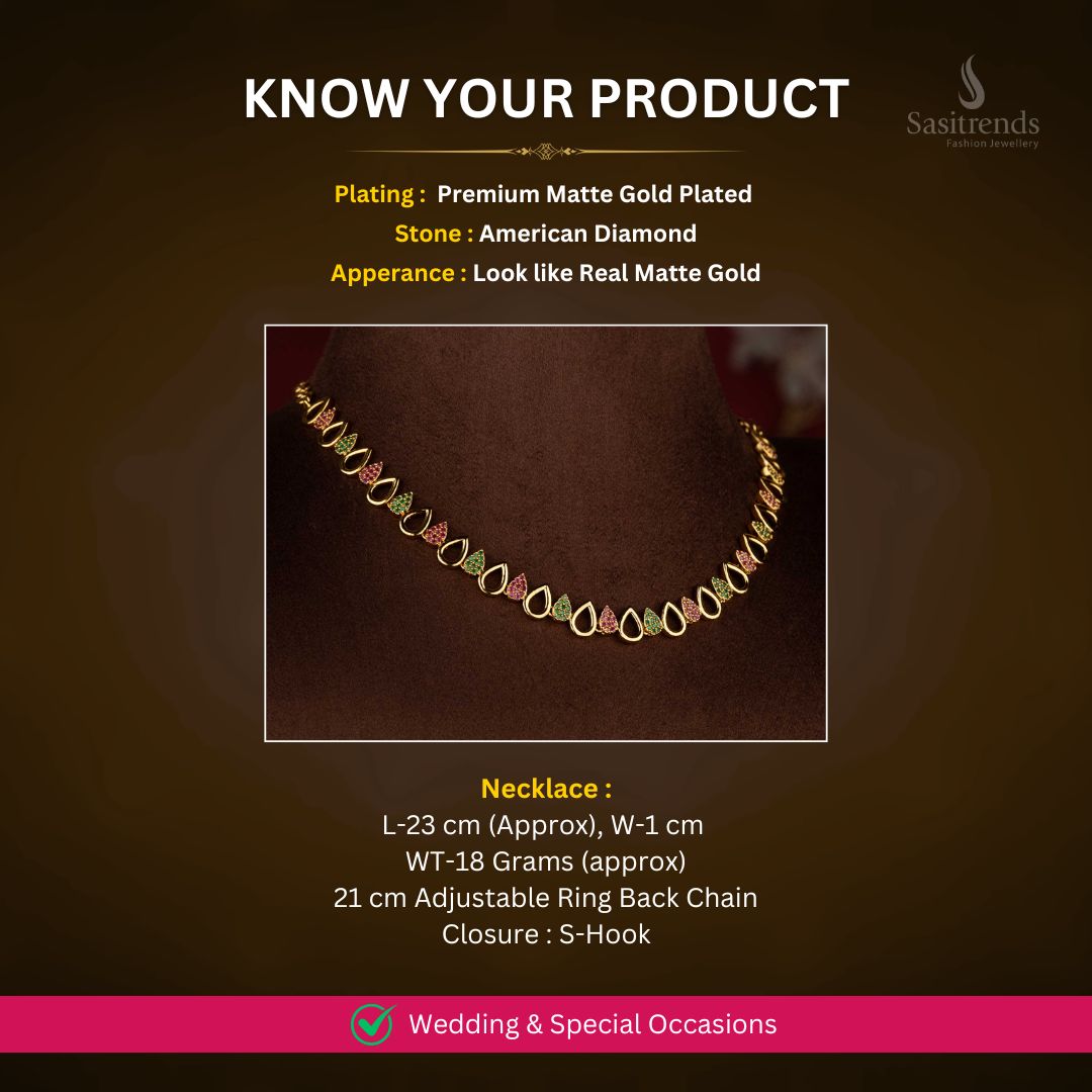 Matte Gold plated AD Necklace Set Measurement Image - Sasitrends