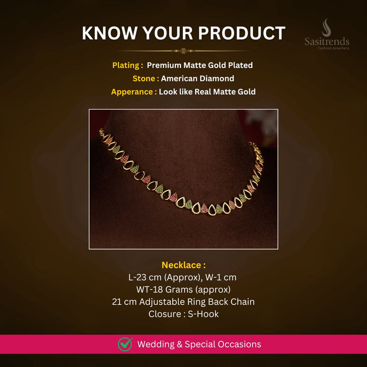 Matte Gold plated AD Necklace Set Measurement Image - Sasitrends