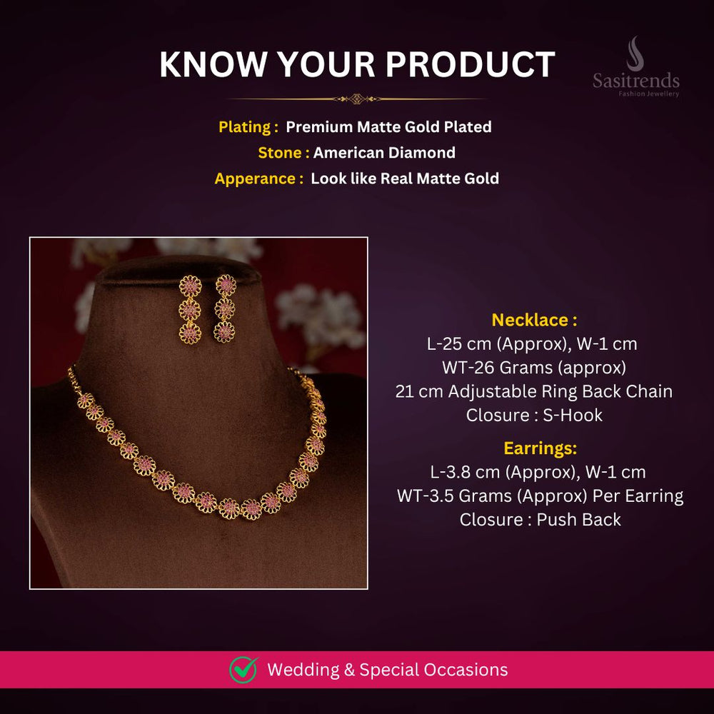 Matte Gold plated AD Necklace Set Measurement Image - Sasitrends