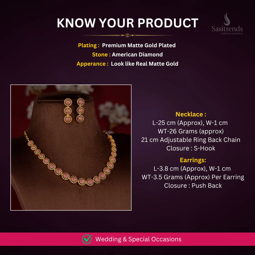 Matte Gold plated AD Necklace Set Measurement Image - Sasitrends