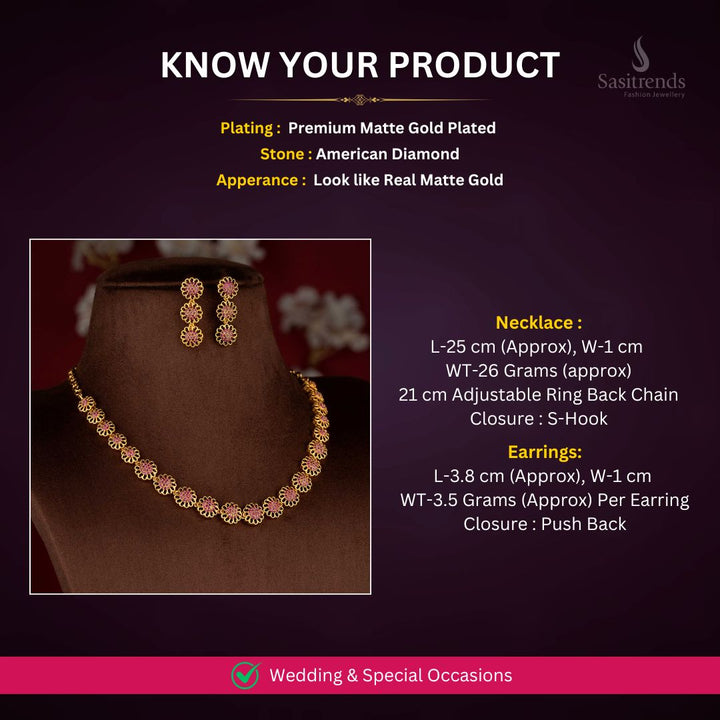 Matte Gold plated AD Necklace Set Measurement Image - Sasitrends