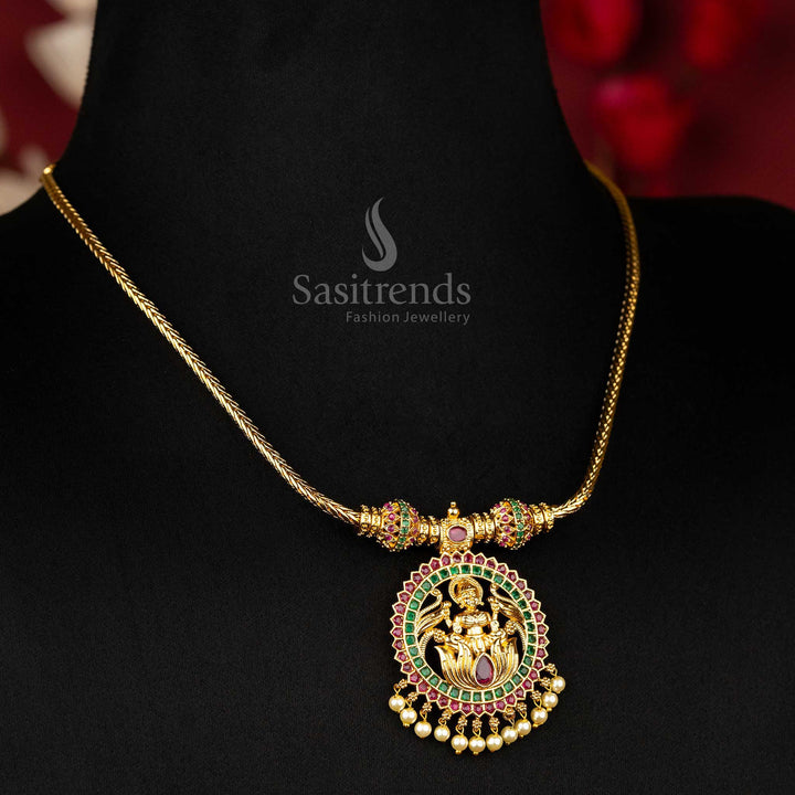 Ruby green ad stone premium matte gold plated lakshmi designer necklace - sasitrends