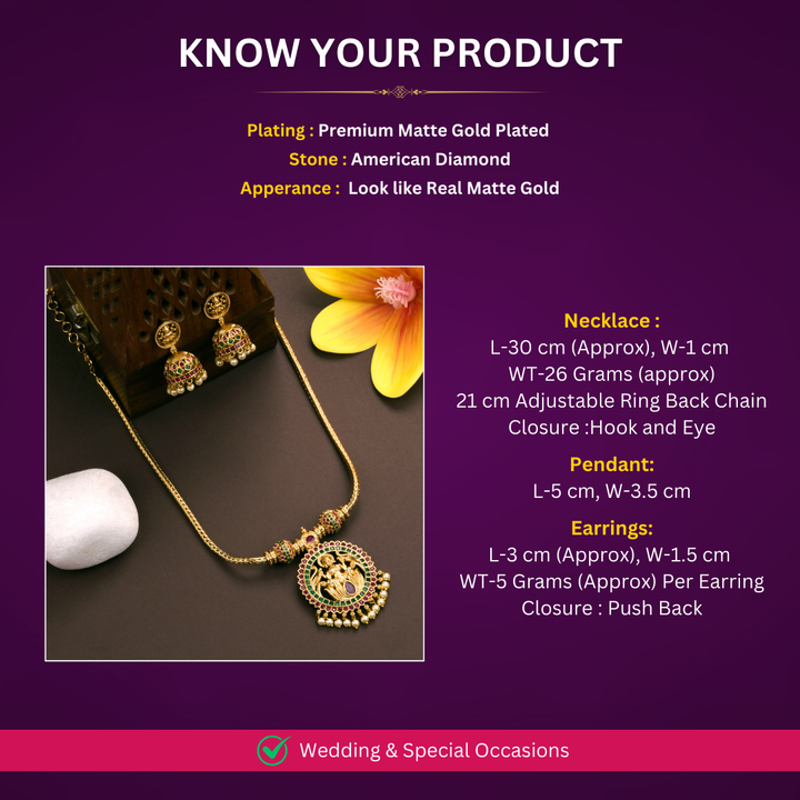 Matte Gold plated Necklace Jewellery Set Measurement Image - Sasitrends






