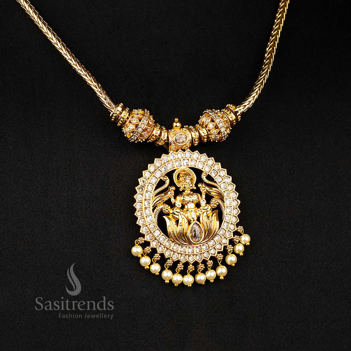 White ad stone premium matte gold plated lakshmi designer necklace - sasitrends