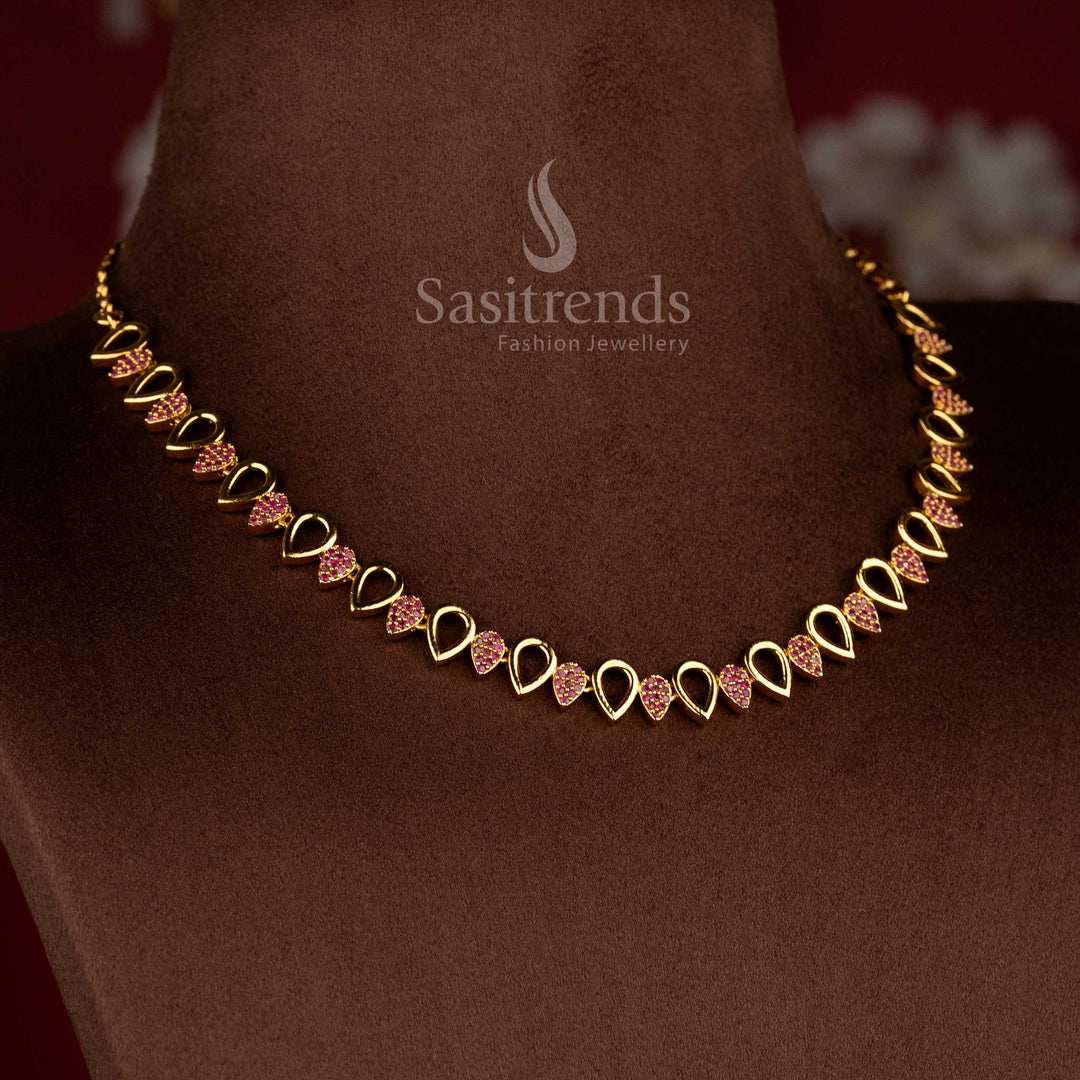 Matte gold plated American Diamond pear-drop necklace set with earrings – Sasitrends