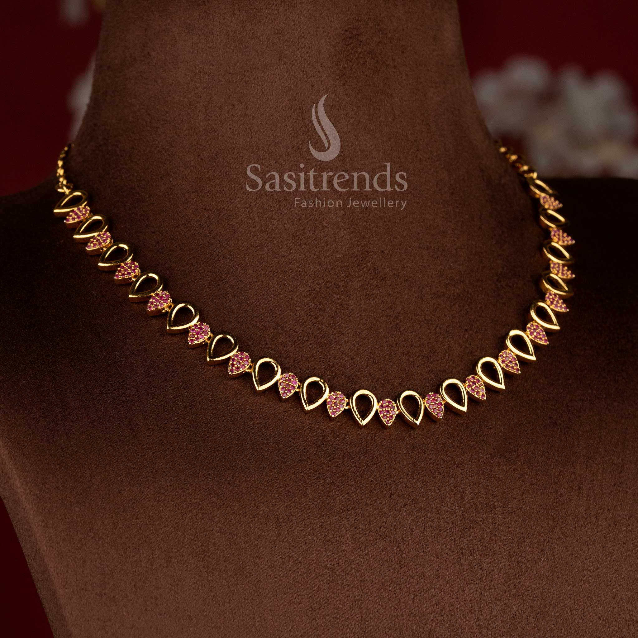 Matte gold plated American Diamond pear-drop necklace set with earrings – Sasitrends