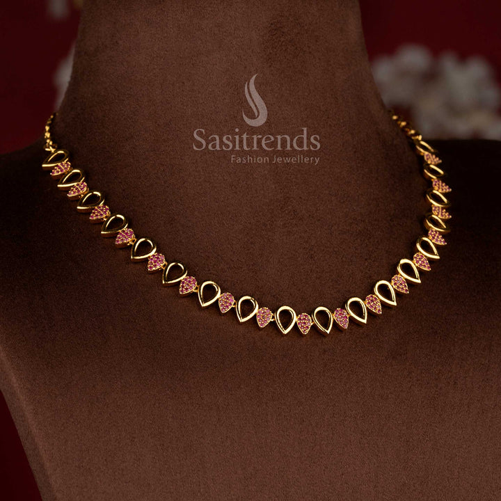 Matte Gold Plated American Diamond Pear Drop Necklace Set for Sarees, Lehengas & Party Functions