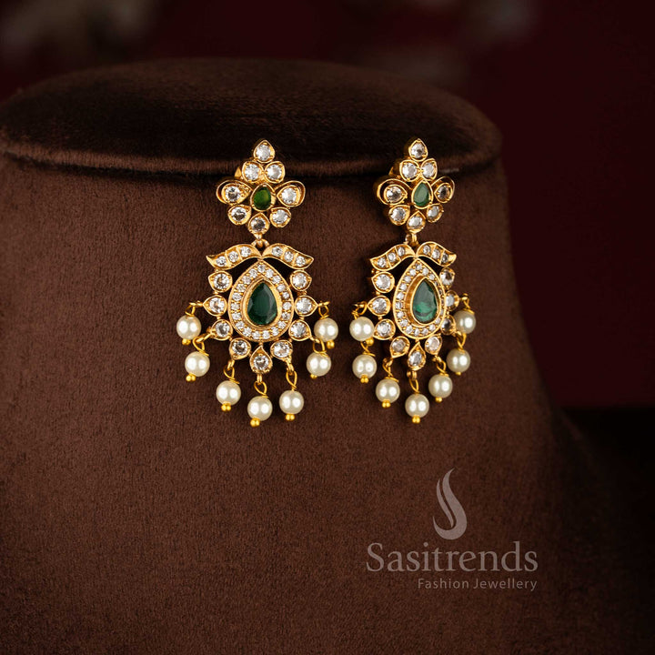 Festive wear matte gold plated necklace set featuring intricate floral pattern craftsmanship - Sasitrends