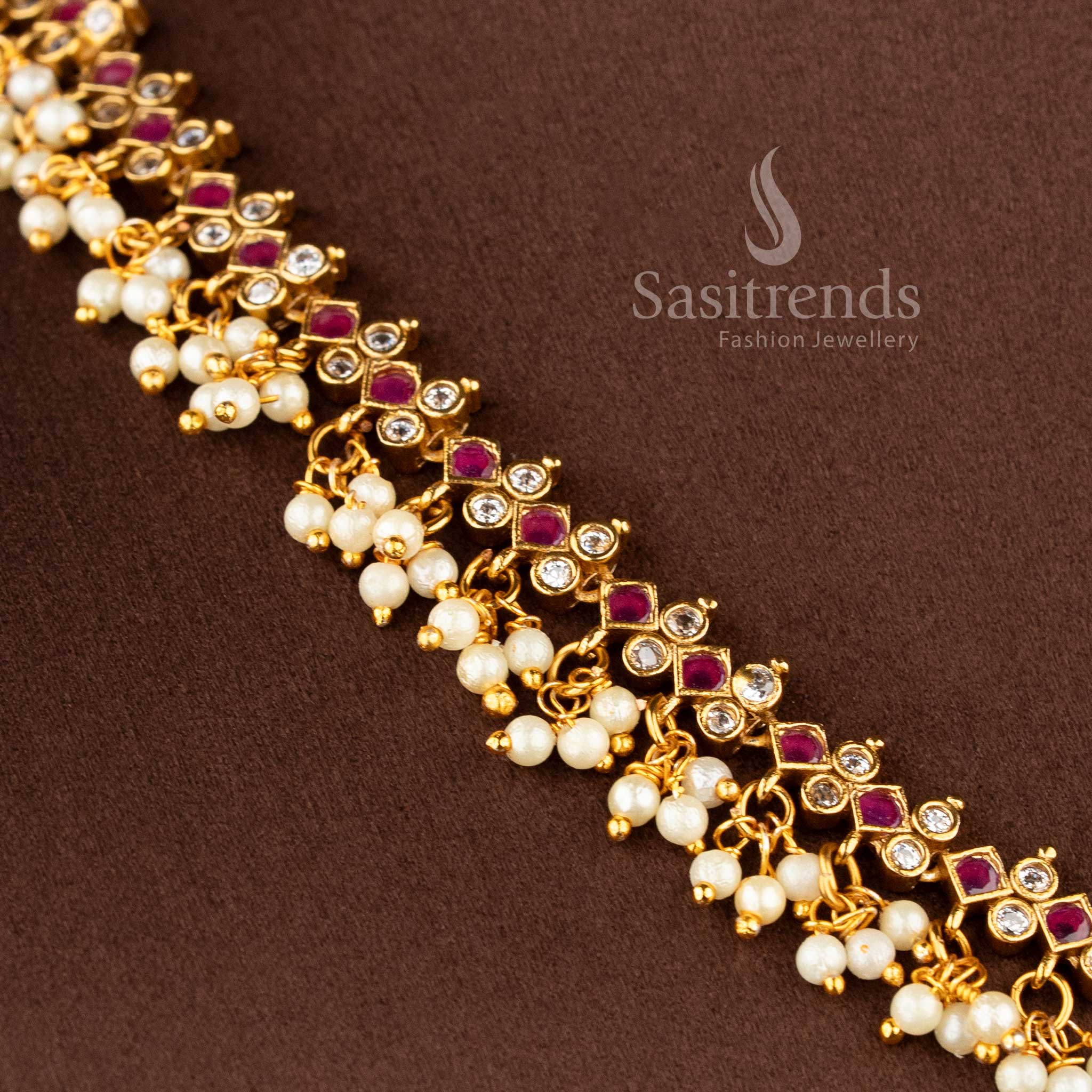 traditional temple choker with ad stones pearl drops for wedding and festive wear sasitrends